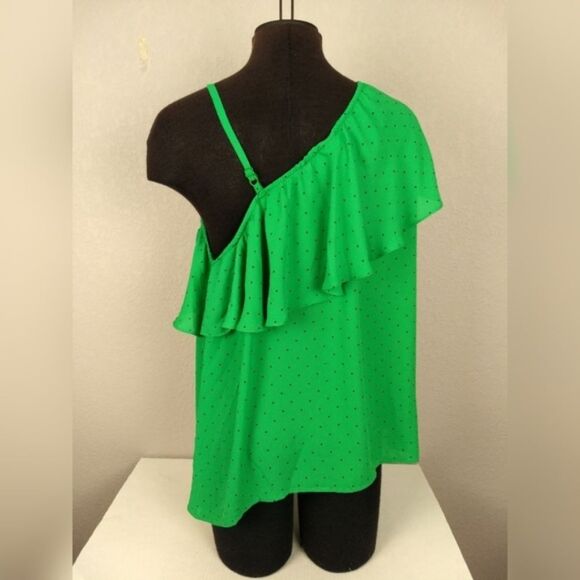 Torrid Polka Dot Georgette One Shoulder Top Size 1 - Picture 5 of 10